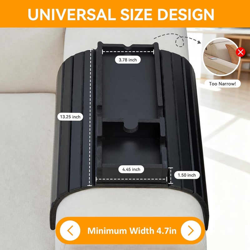 GEHE Bamboo Couch Cup Holder, Anti-Spill Sofa Arm Tray, Natural and Easy to Clean Couch Arm Cup Holder Armrest Tray Perfect for Cups, Beers, Snacks, Remote Control, Drinks - Image 2